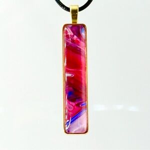 Vibrant Gold and Red Rectangular Pendant Necklace